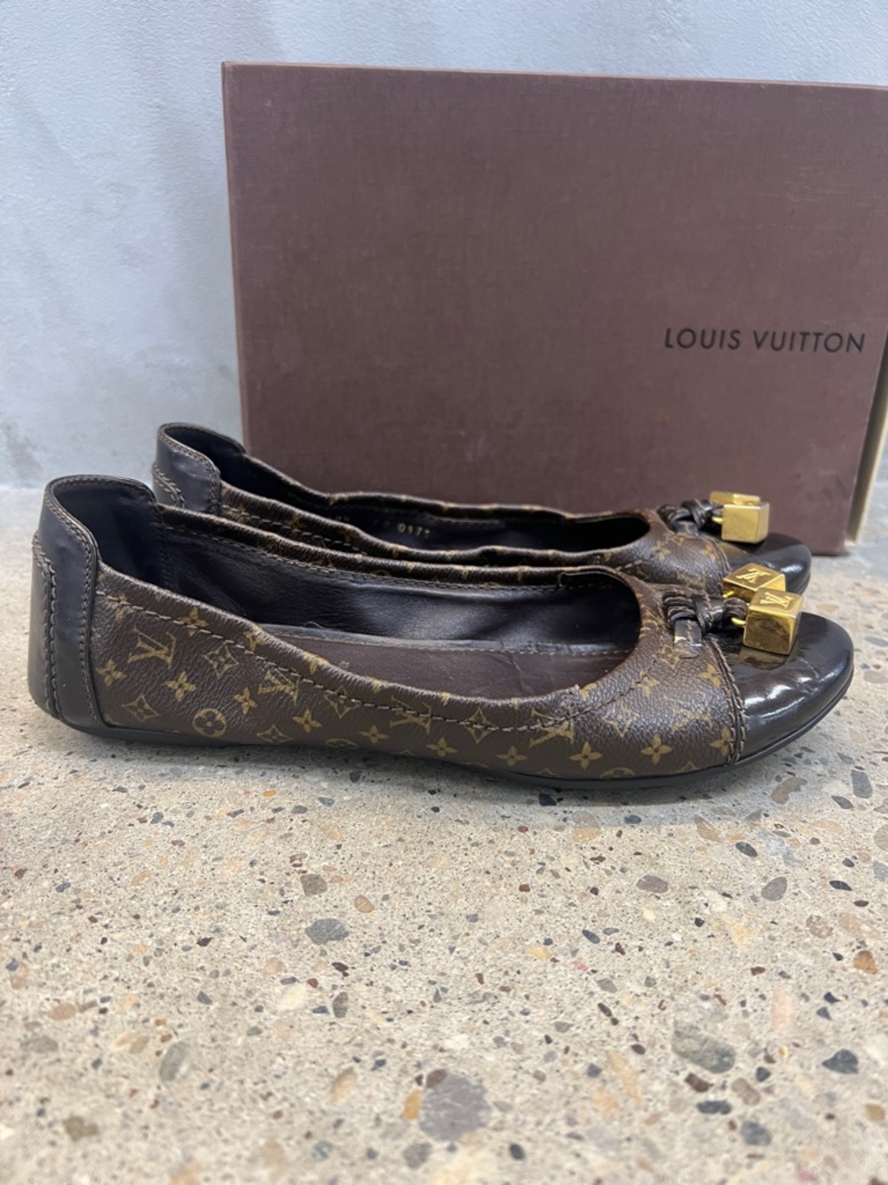 Louis Vuitton Monogram Ballet Flats with Gold Accent